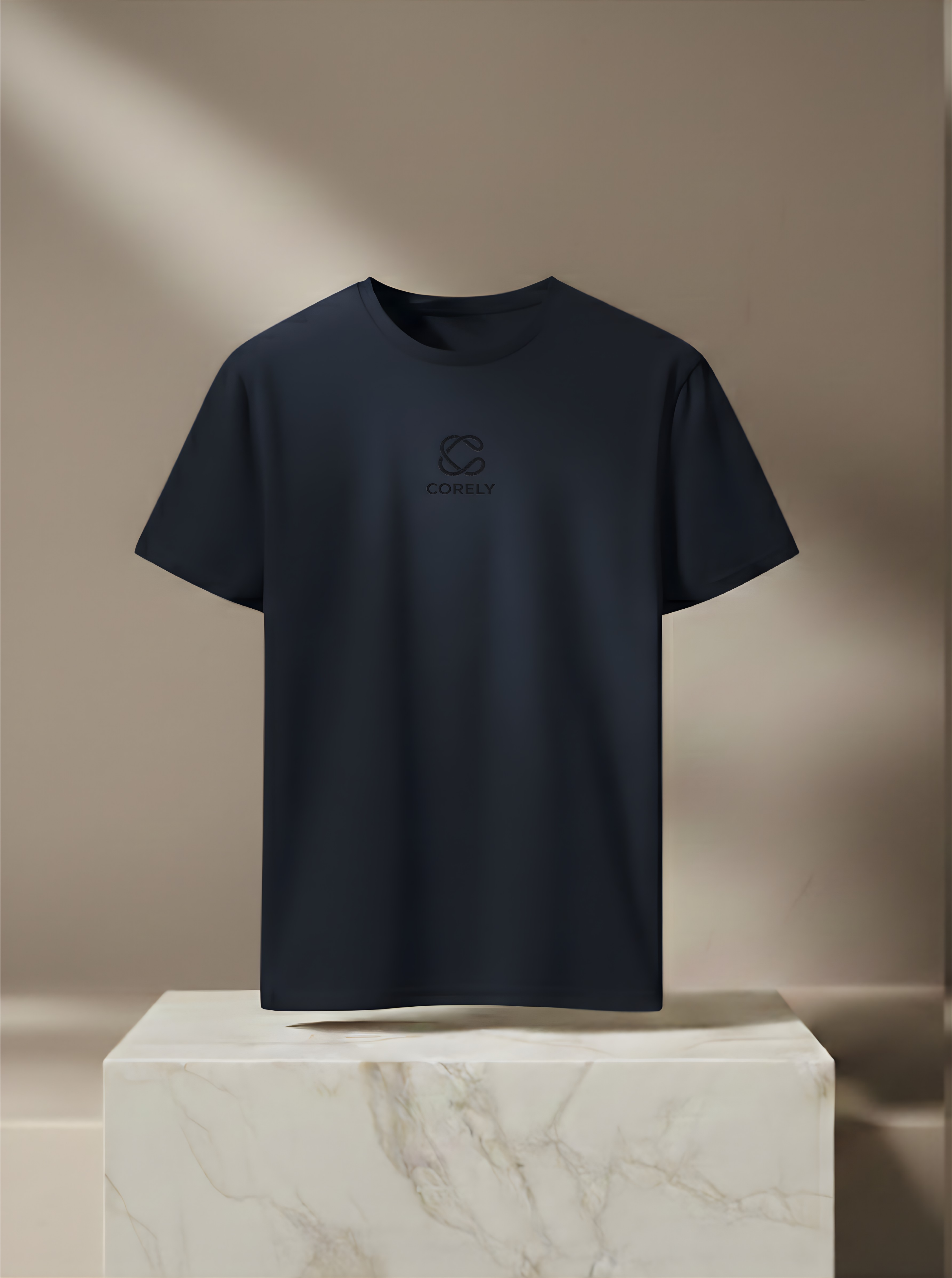 CORELY Essential navy blue t-shirt with subtle center logo embroidery